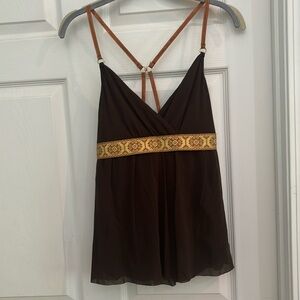 Brown with Gold Detailing Strapless Top. Size medium
